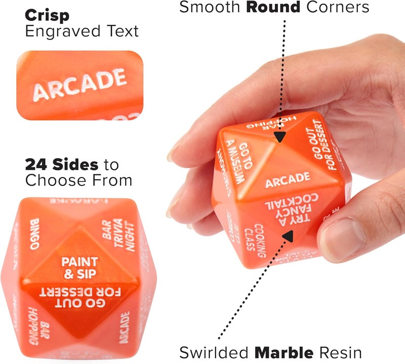 Itera Date Night Out Dice - Fun Couples Date Night Ideas 2"x2"x2" Decision Dice in Orange - Image 3